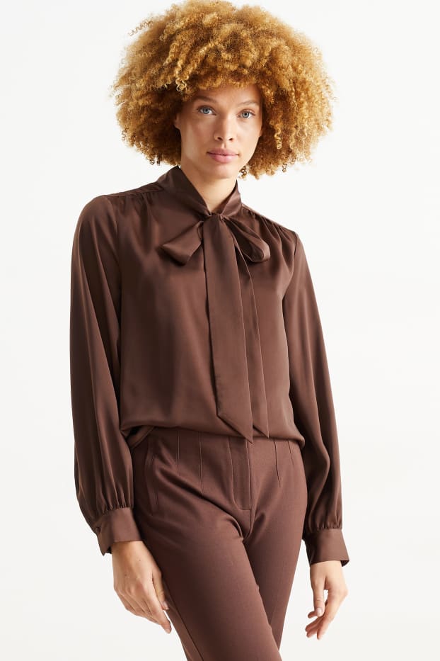 Femmes - Chemisier en satin - marron foncé