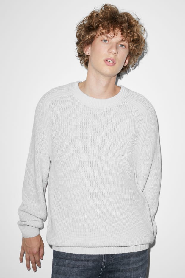 Herren - Pullover - gerippt - weiß