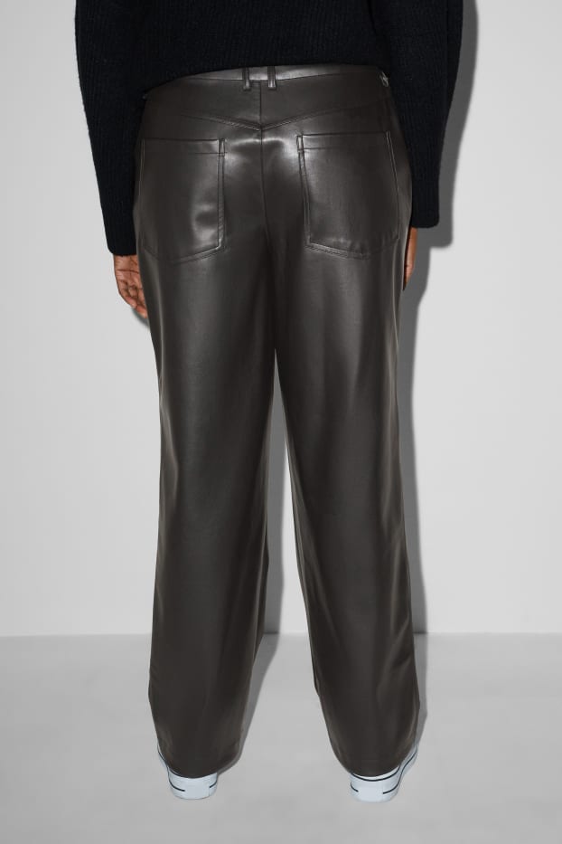 Femmes - Pantalon - mid waist - straight fit - synthétique - noir