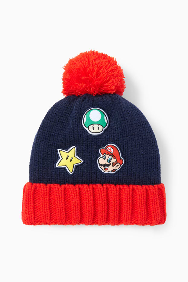 Enfants garçons - Super Mario - bonnet en maille - bleu foncé