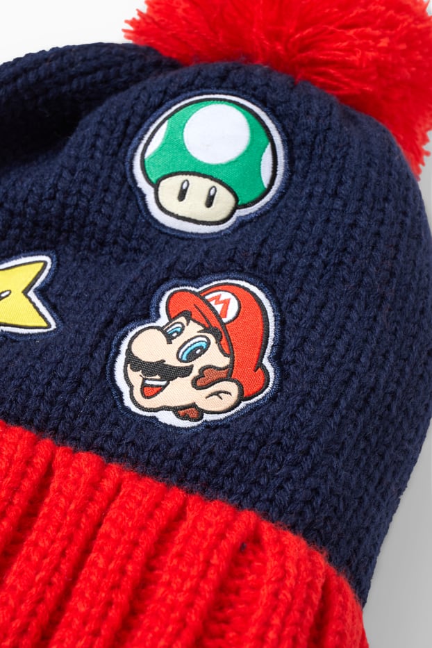 Enfants garçons - Super Mario - bonnet en maille - bleu foncé