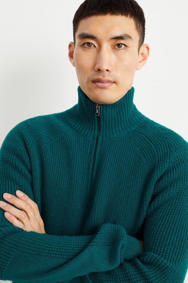 Hommes - Pull avec teneur en cachemire - laine mélangée - vert