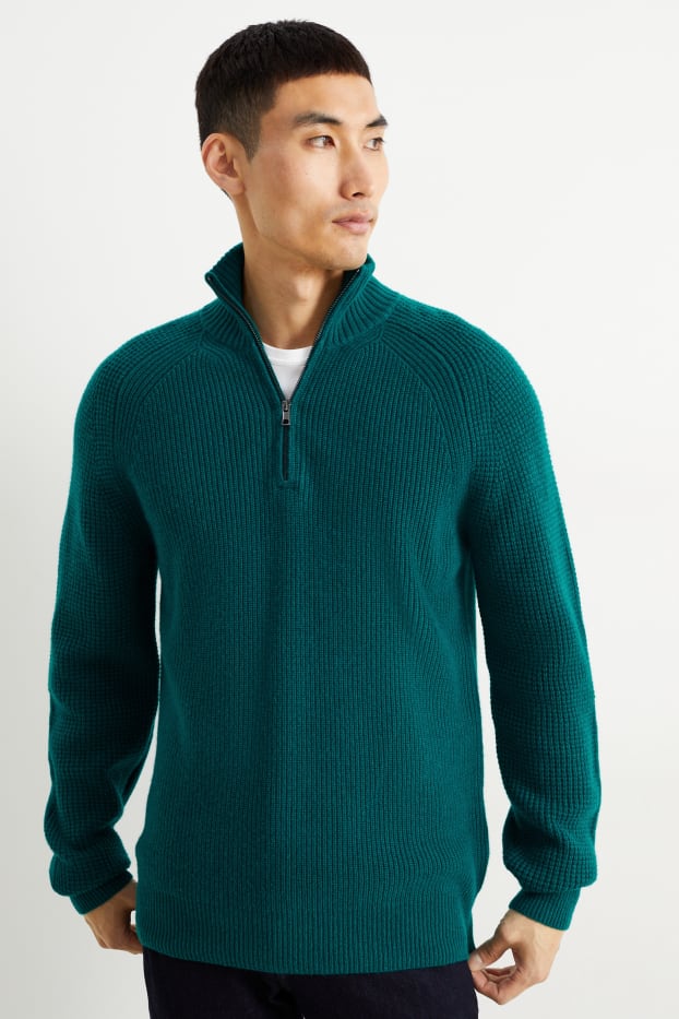 Hommes - Pull avec teneur en cachemire - laine mélangée - vert