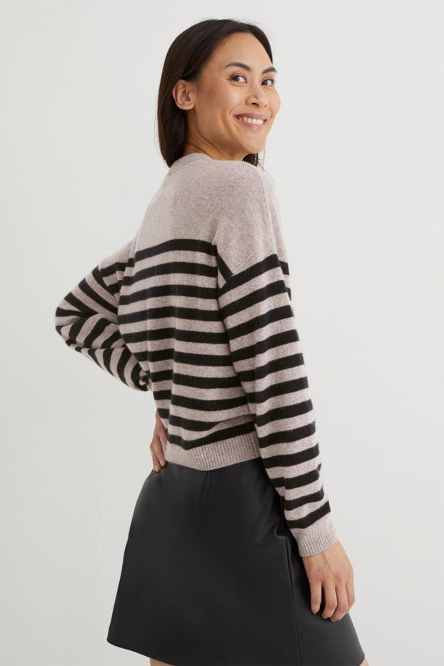 Damen - Kaschmir-Pullover - gestreift - beige