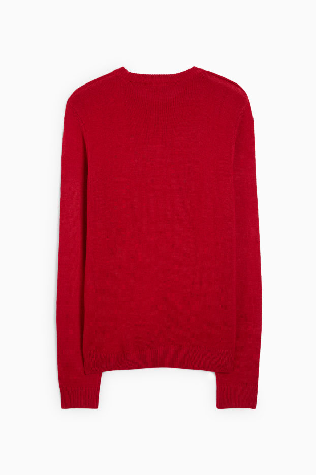 Uomo - Maglione natalizio - albero di Natale - rosso scuro