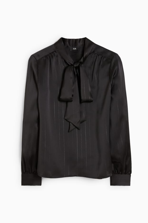 Femei - Bluză din satin - cu dungi - negru