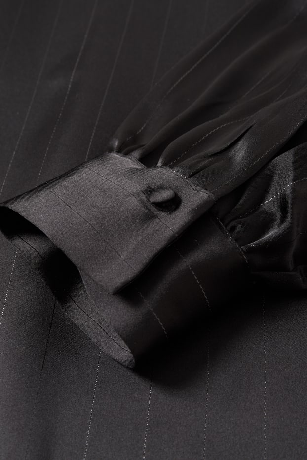 Femei - Bluză din satin - cu dungi - negru