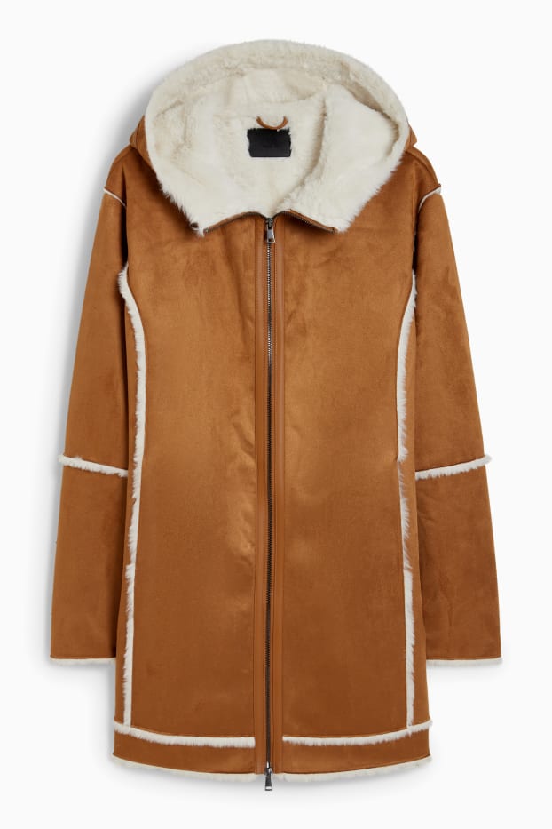 Women - Coat with hood - brown