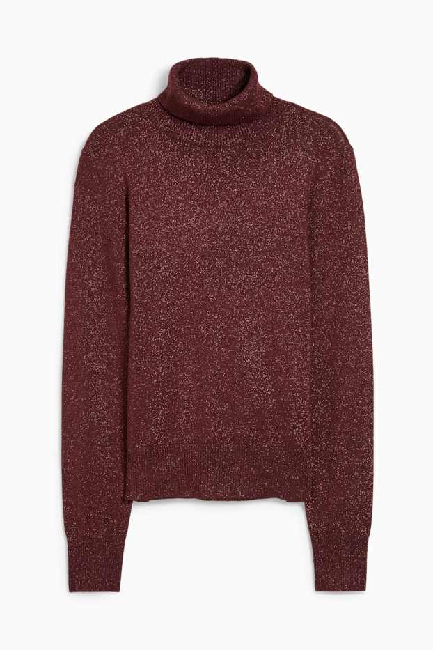 Women - Polo neck jumper - shiny - bordeaux