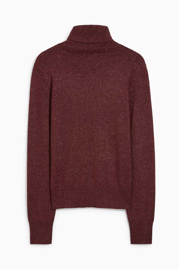 Women - Polo neck jumper - shiny - bordeaux