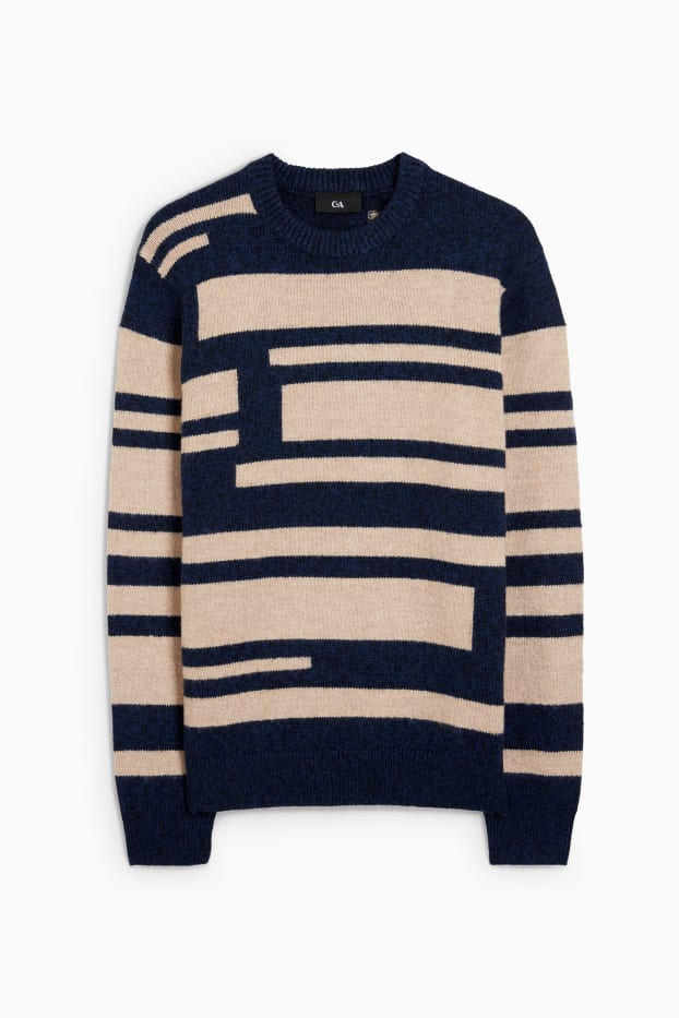 Uomo - Maglione - a righe - blu scuro