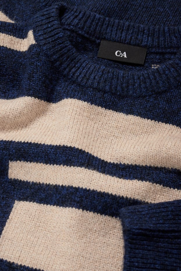 Uomo - Maglione - a righe - blu scuro