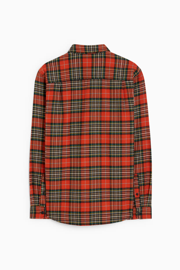 Uomo - Camicia di flanella - regular fit - collo all'italiana - a quadretti - arancio scuro