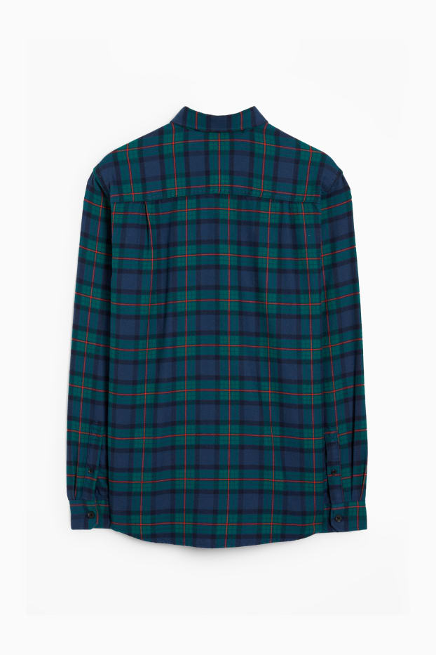 Bărbați - Cămașă din flanel - regular fit - guler cu nasturi - în carouri - albastru