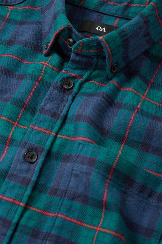 Bărbați - Cămașă din flanel - regular fit - guler cu nasturi - în carouri - albastru