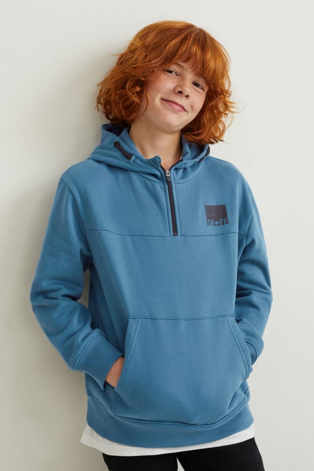 Enfants garçons - Sweat à capuche - bleu pétrole