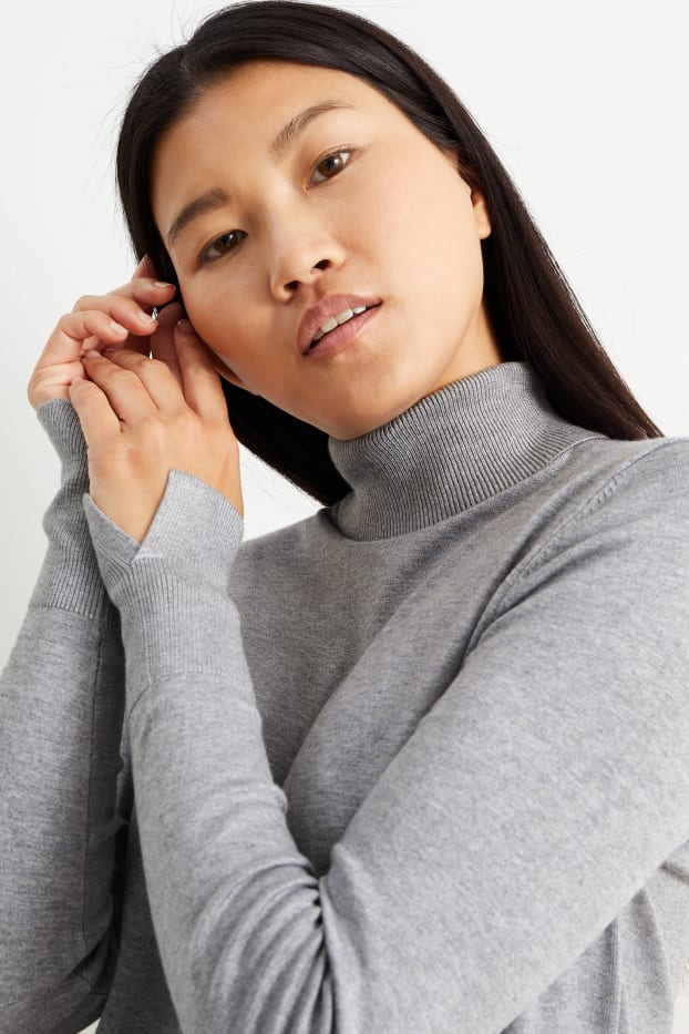 Femmes - Pullover basique à col roulé - gris