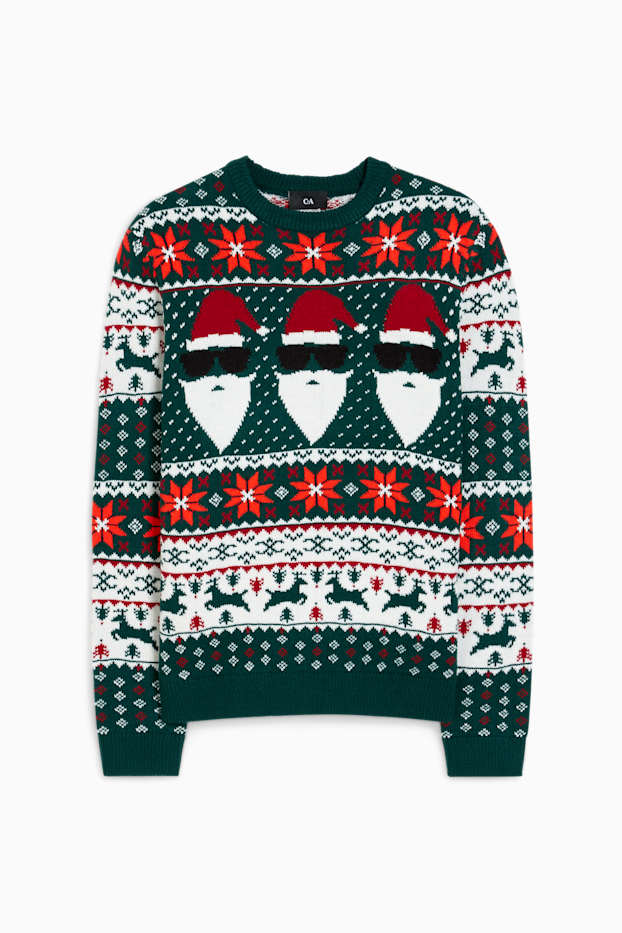 Herren - Weihnachtspullover - Weihnachtsmann - grün