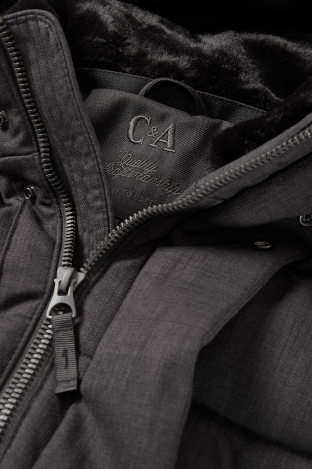 Heren - Parka met capuchon en rand van imitatiebont - winter - donkergrijs