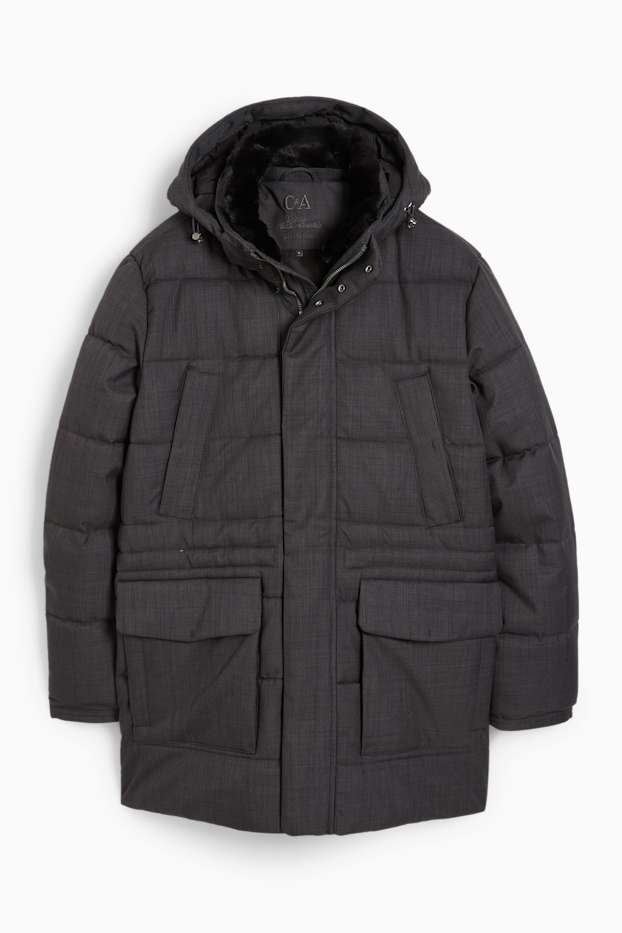 Heren - Parka met capuchon en rand van imitatiebont - winter - donkergrijs