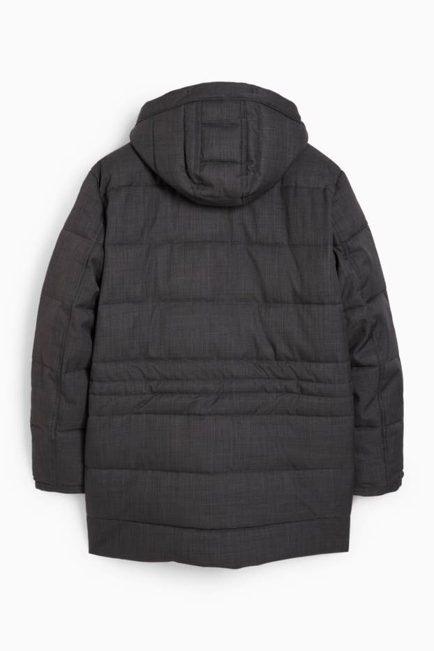 Heren - Parka met capuchon en rand van imitatiebont - winter - donkergrijs