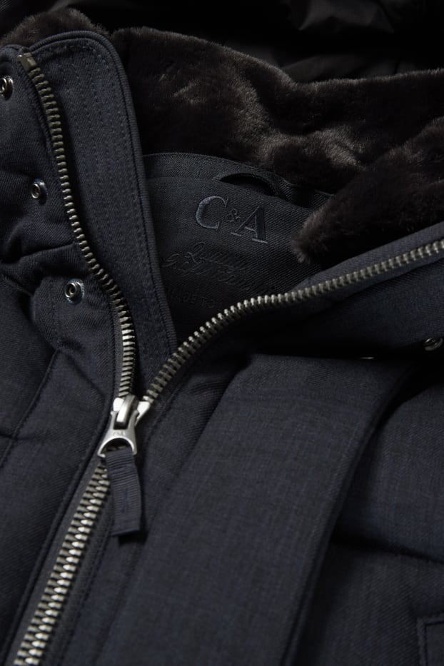 Hommes - Parka avec capuche et garniture en imitation fourrure - hiver - bleu foncé