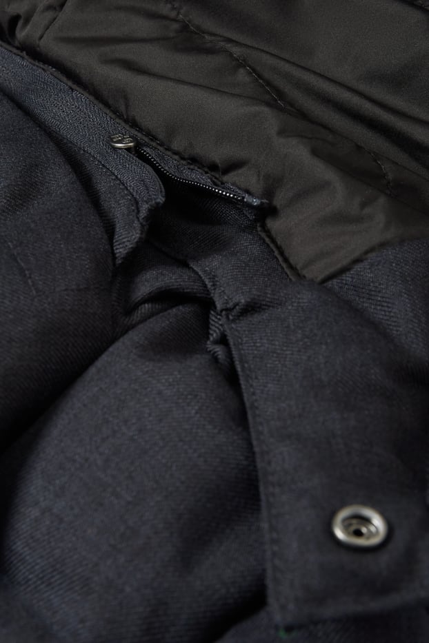 Hommes - Parka avec capuche et garniture en imitation fourrure - hiver - bleu foncé