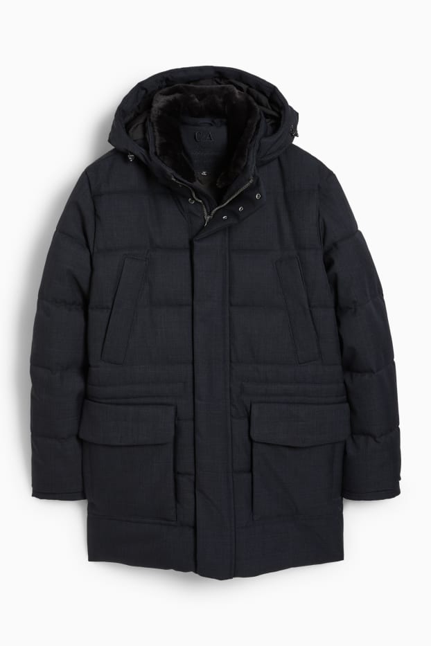Hommes - Parka avec capuche et garniture en imitation fourrure - hiver - bleu foncé