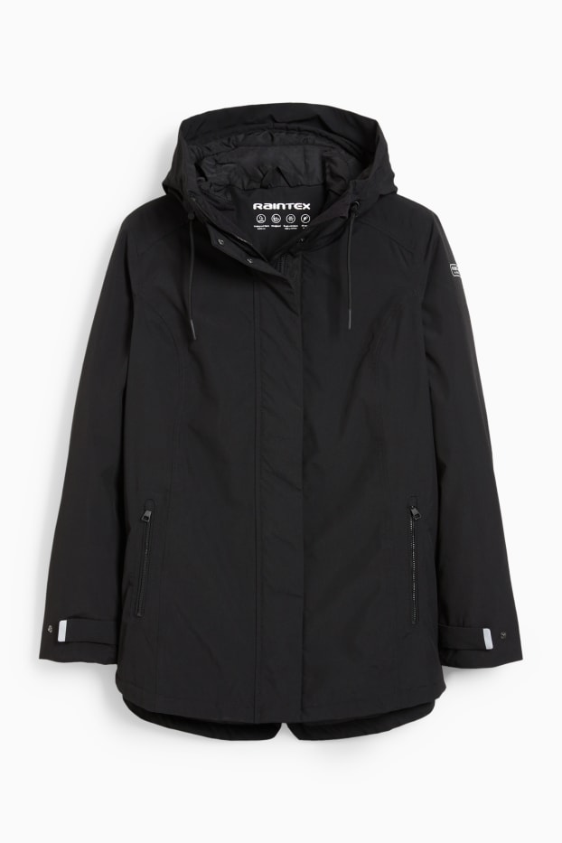 Women - Rain jacket with hood - black