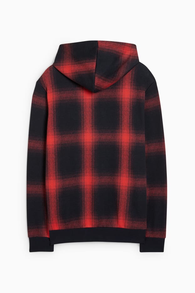 Hommes - Sweat à capuche - à carreaux - rouge
