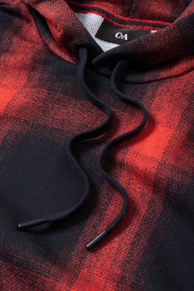 Hommes - Sweat à capuche - à carreaux - rouge