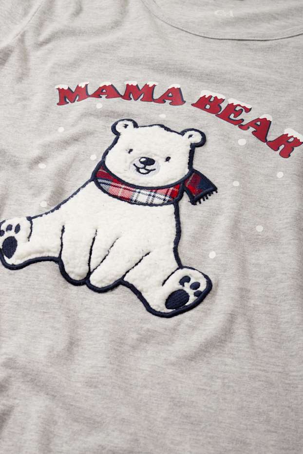 Women - Christmas pyjamas with flannel bottoms- polar bear - light gray-melange
