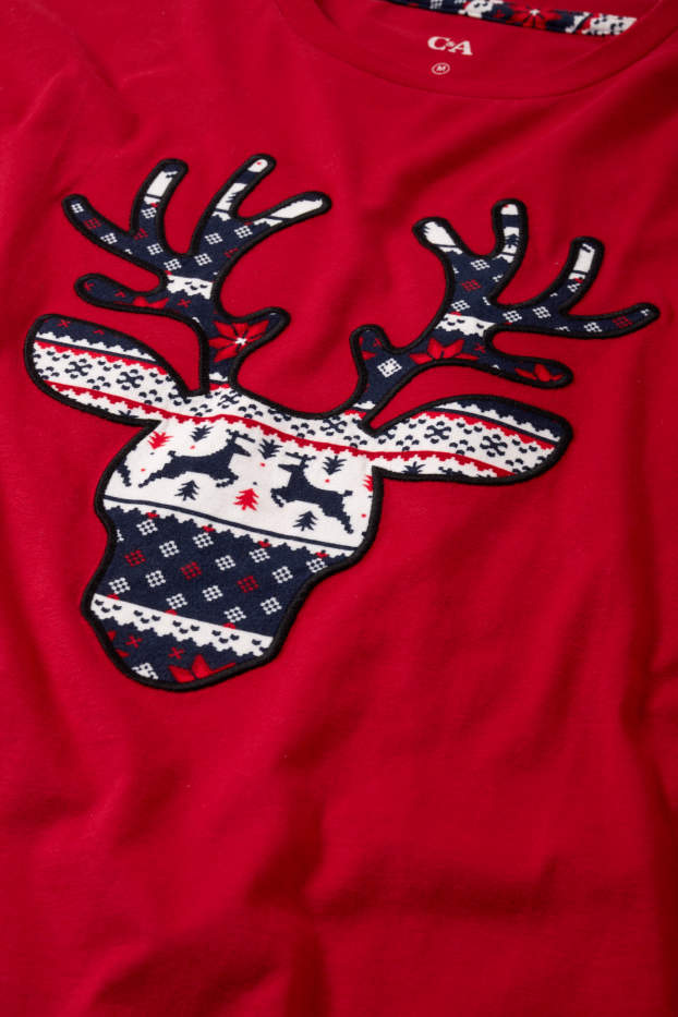 Hombre - Pijama navideño - reno - rojo oscuro
