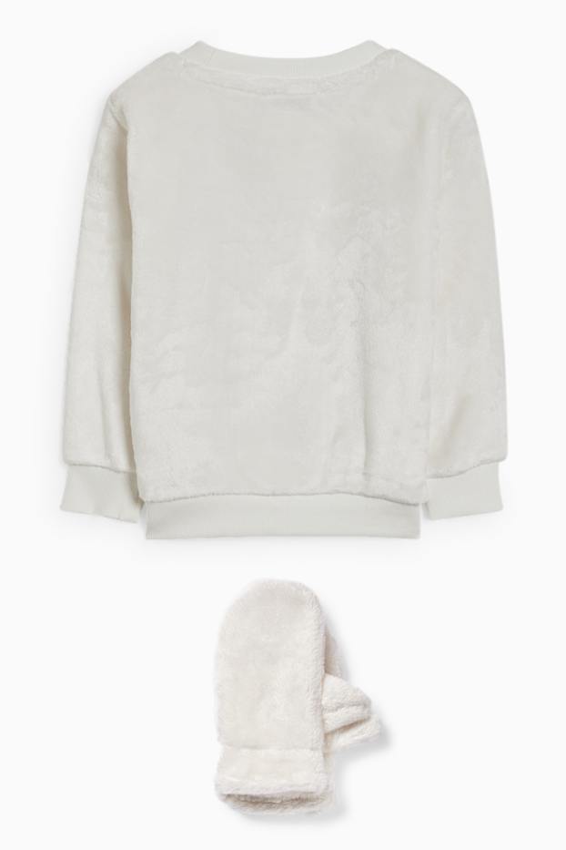 Kinder Mädchen - Maus - Weihnachts-Set - Pullover und Fäustlinge - 2 teilig - cremeweiß