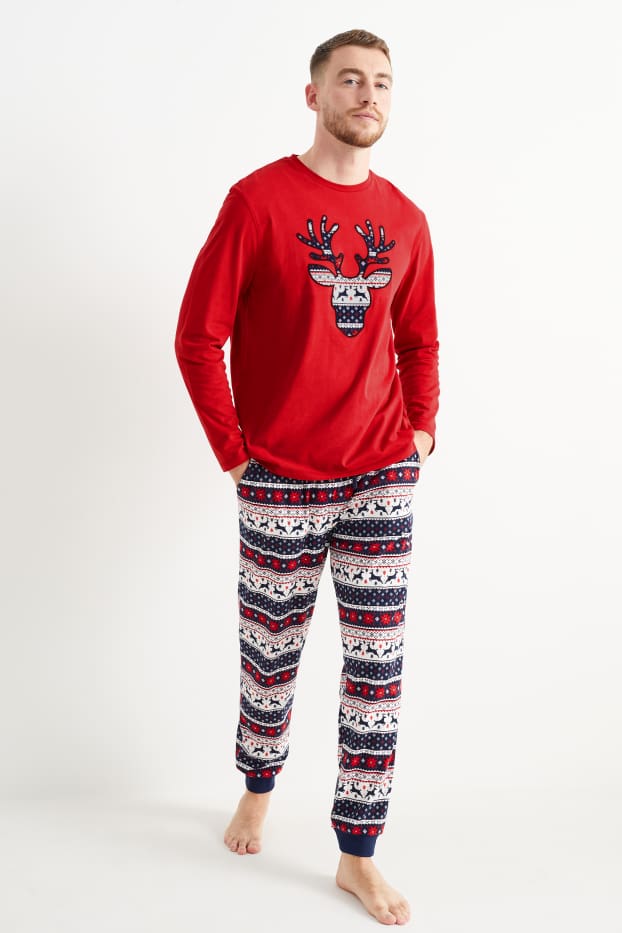 Hombre - Pijama navideño - reno - rojo oscuro