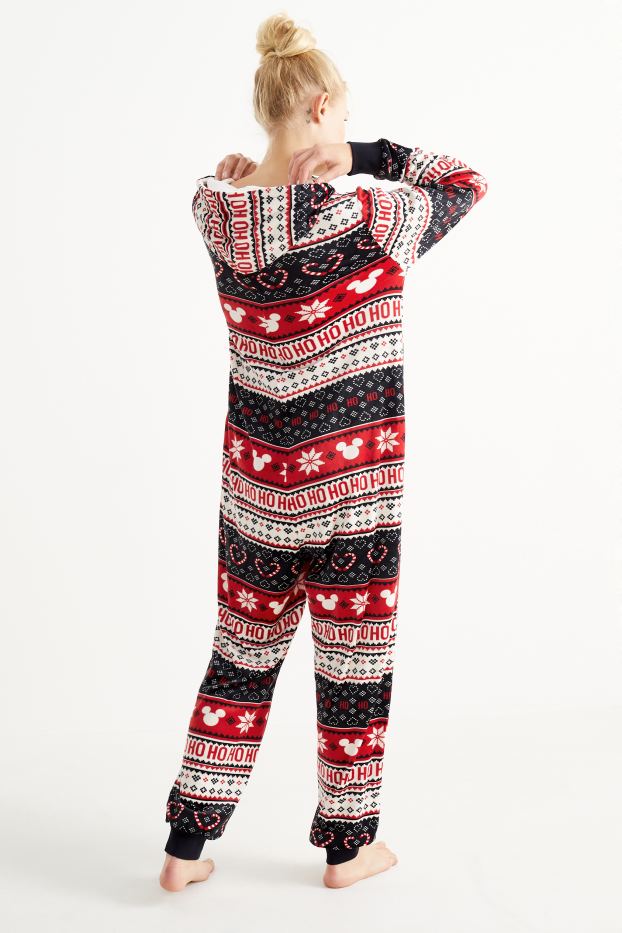 Damen - Weihnachts-Fleece-Onesie mit Kapuze - Micky Maus - rot