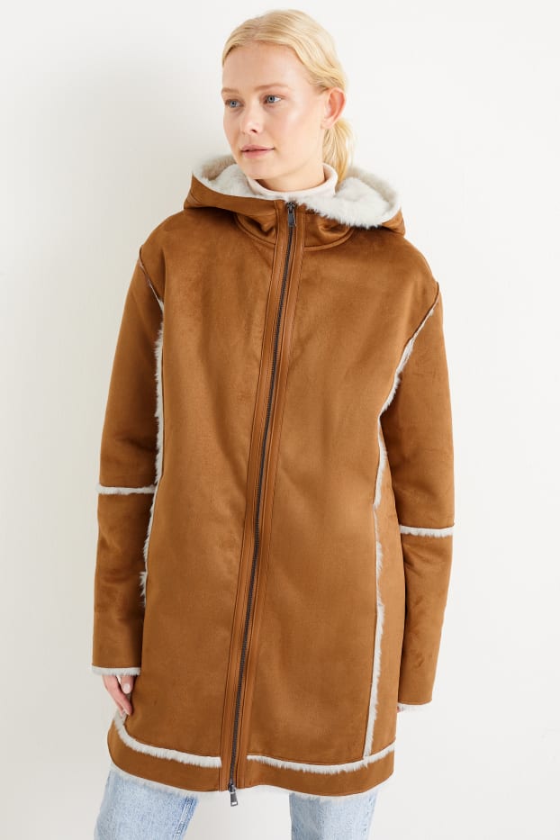 Women - Coat with hood - brown