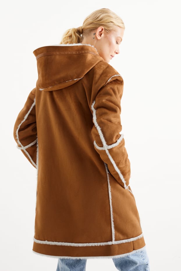Women - Coat with hood - brown