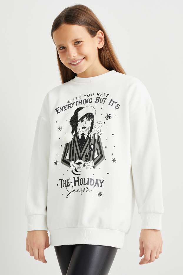 Enfants filles - Mercredi - sweat de Noël - blanc crème