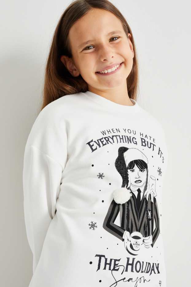 Enfants filles - Mercredi - sweat de Noël - blanc crème