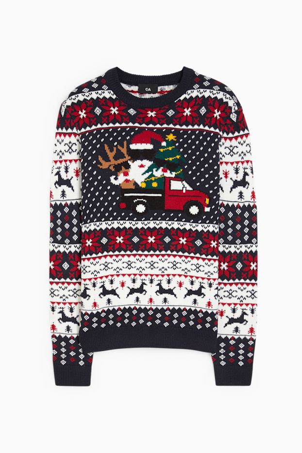 Uomo - Maglione natalizio - Babbo Natale - blu scuro