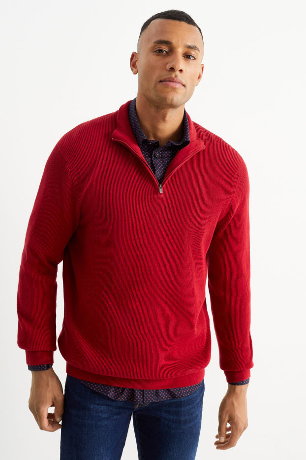 Men - Jumper and shirt - regular fit - Kent collar - dark red