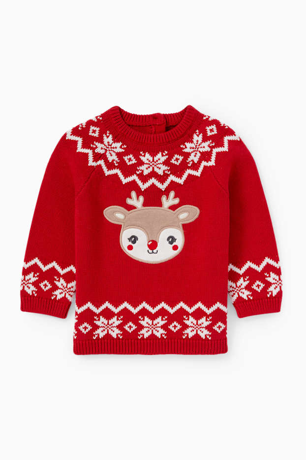 Neonate - Rudolf - maglione natalizio per neonati - rosso scuro
