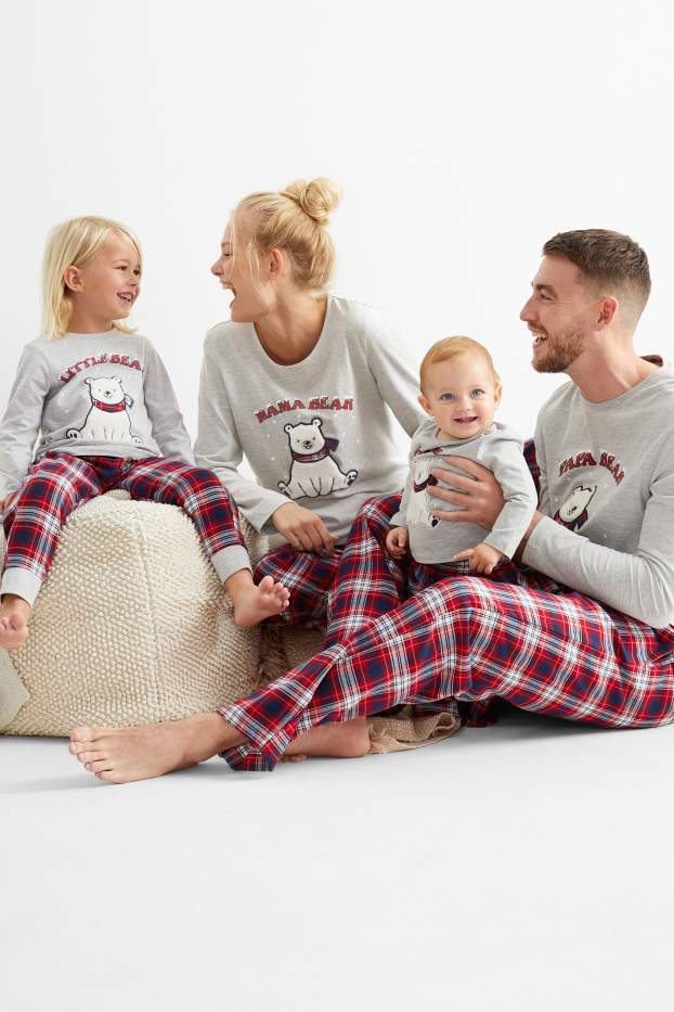 Women - Christmas pyjamas with flannel bottoms- polar bear - light gray-melange