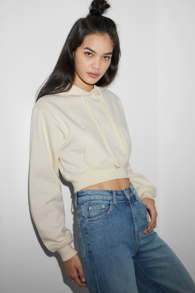 Femmes - Sweat court à capuche - blanc crème