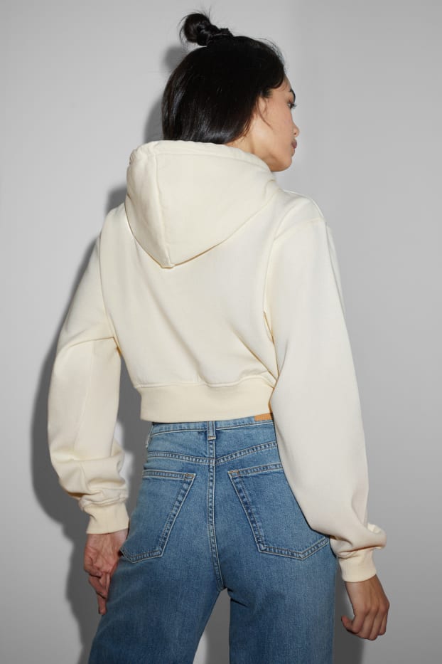 Femmes - Sweat court à capuche - blanc crème