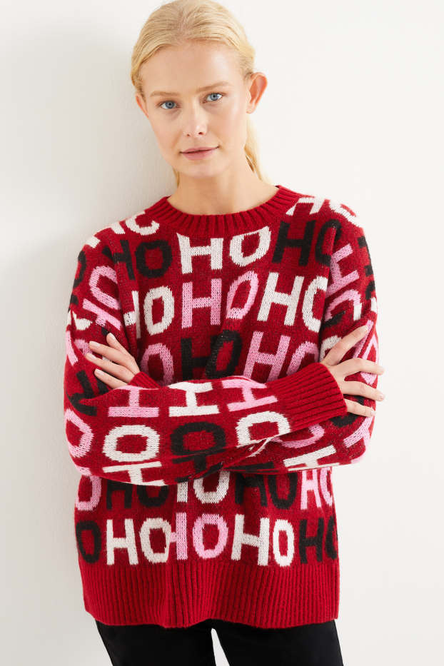 Women - Christmas jumper - Ho Ho Ho - dark red