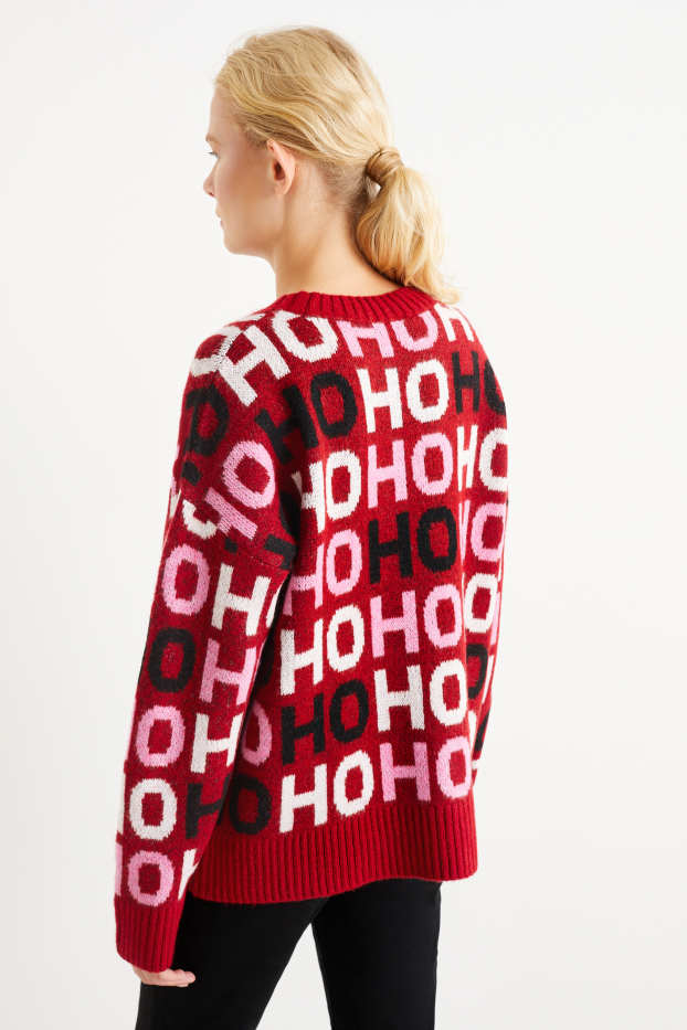 Women - Christmas jumper - Ho Ho Ho - dark red