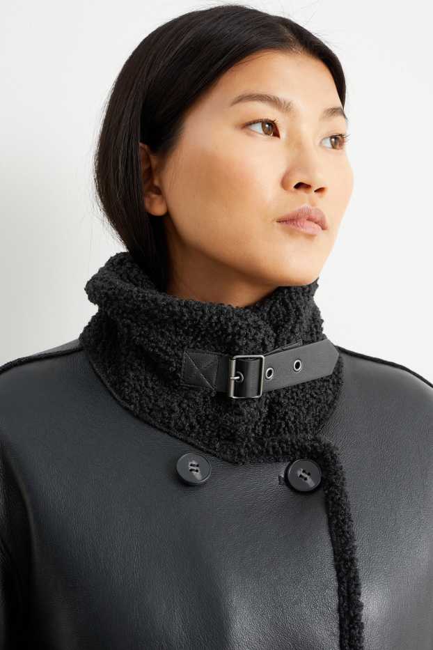 Dona - Abric reversible - imitació de pell - negre