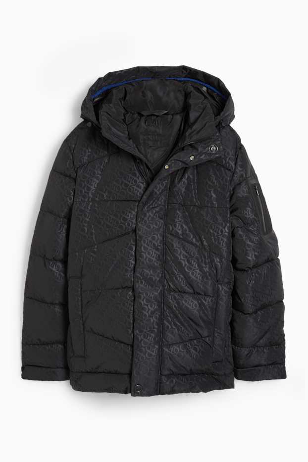 Heren - Gewatteerde jas met capuchon - met patroon - zwart